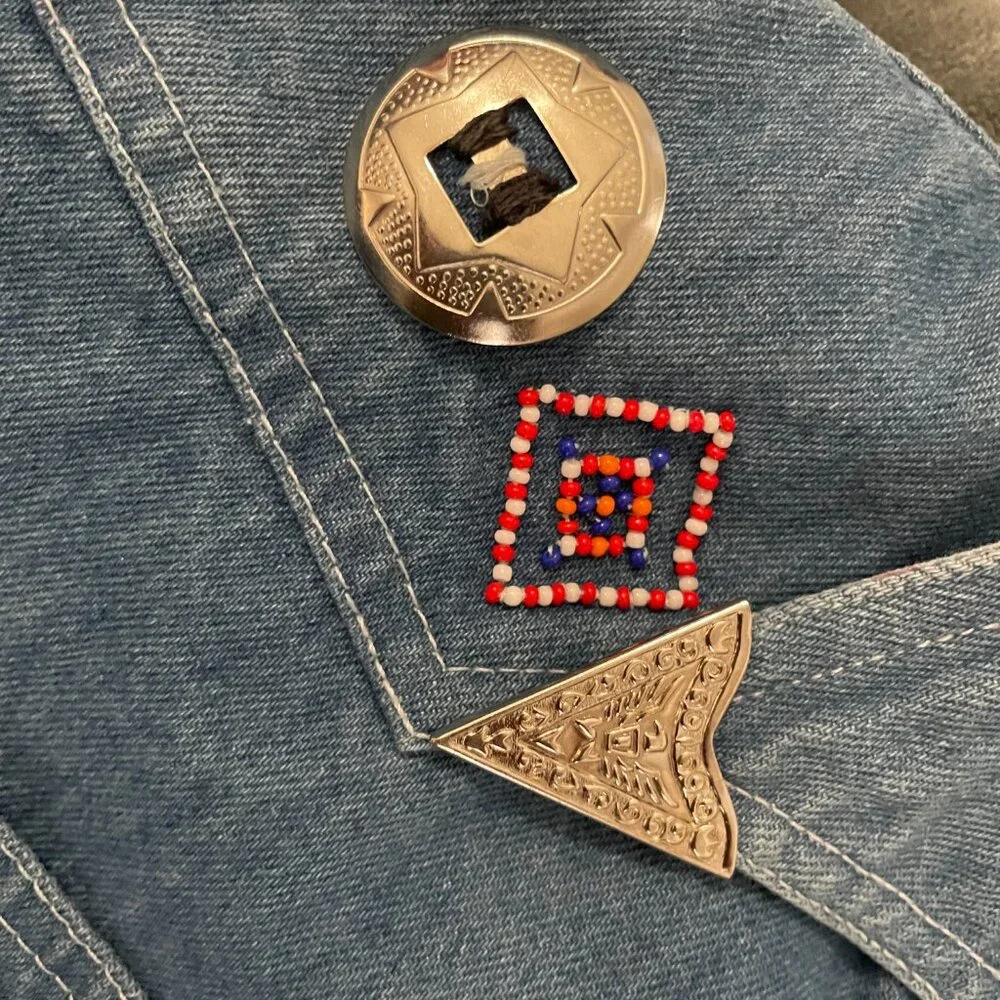 ✨ STUNNING Vintage SK Wear 1990s Southwestern Beaded Denim Jacket Ranch Size 6 ✨ - Picture 4 of 13